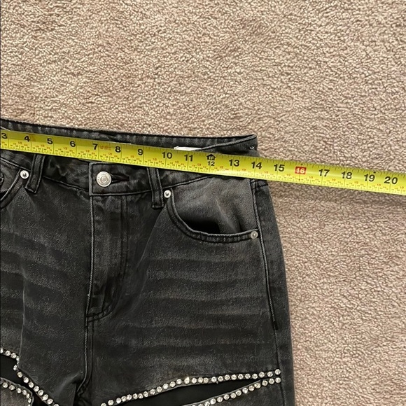 Forever 21 Black High Rise Wide Leg Bejeweled Thigh Slit Jeans - Picture 4 of 6